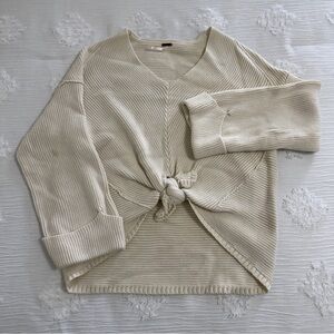 Free People Cream V-Neck Crossed-Front Sweater
